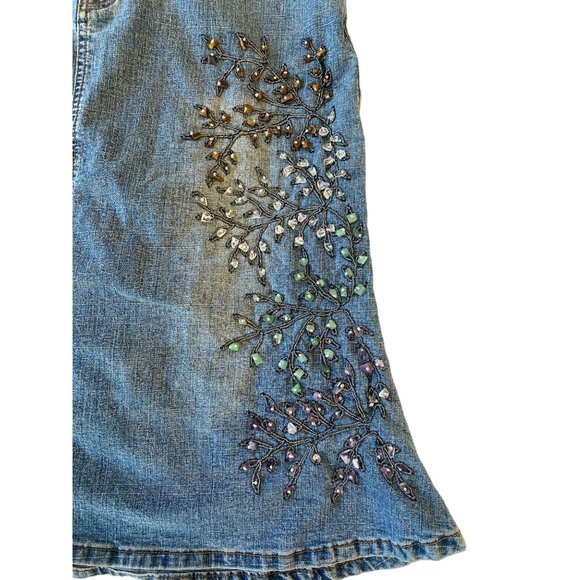 Mango Vintage Bead Applique Jean Skirt 33x25 5 pockets Cotton Stretch Medium - Picture 12 of 17